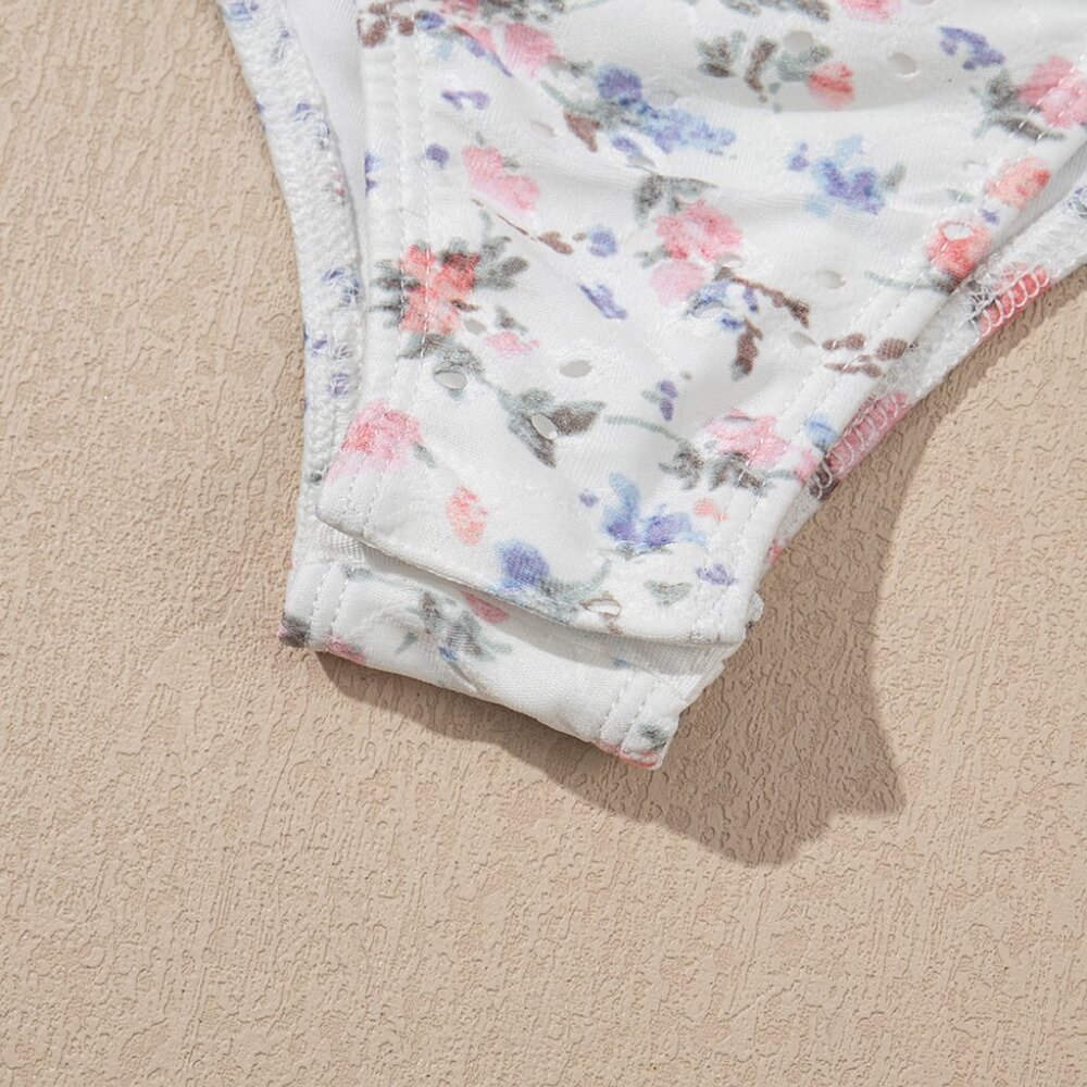 B255 White Floral Textured Square Neck Sleeveless Bodysuit - Picture 13 of 14